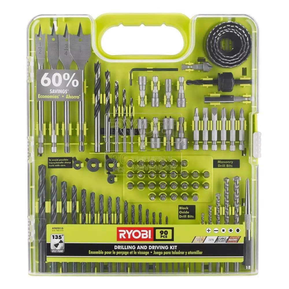RYOBI 90-Piece Drill and Drive Bit Set with Carrying Case