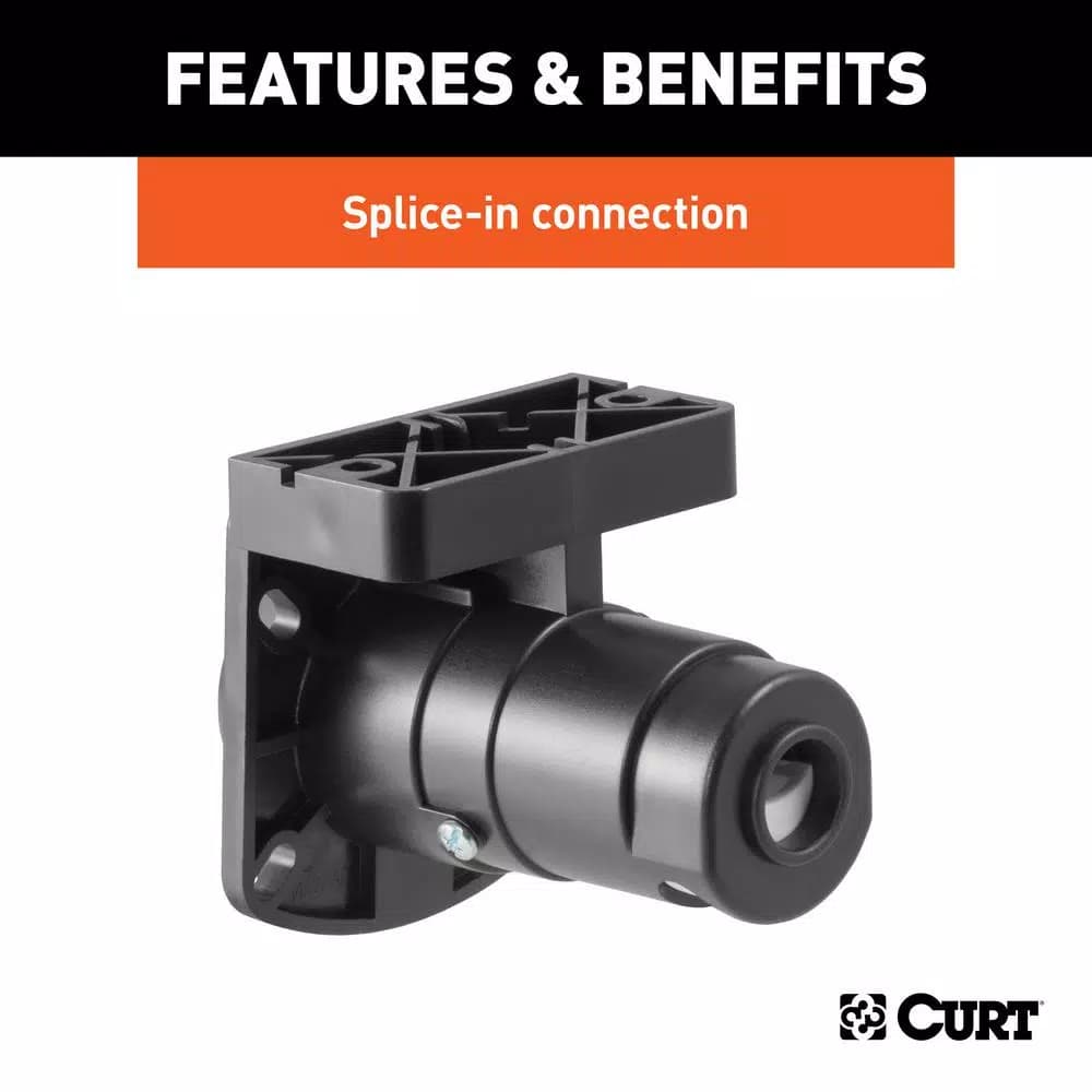 CURT 7-Way Round RV Blade Connector Socket with Integrated Bracket, Vehicle Side