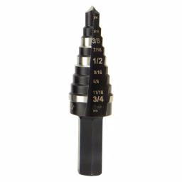 Klein Tools Double Fluted Step Drill Bit, 1/4 in. to 3/4 in., 3/8 in. Hex Shank, High Speed Steel thumbnail 1