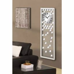 LITTON LANE Contemporary 42 in. Mirrored Wall Clock with Bevelled Tiles and Stainless Steel Frame thumbnail 1