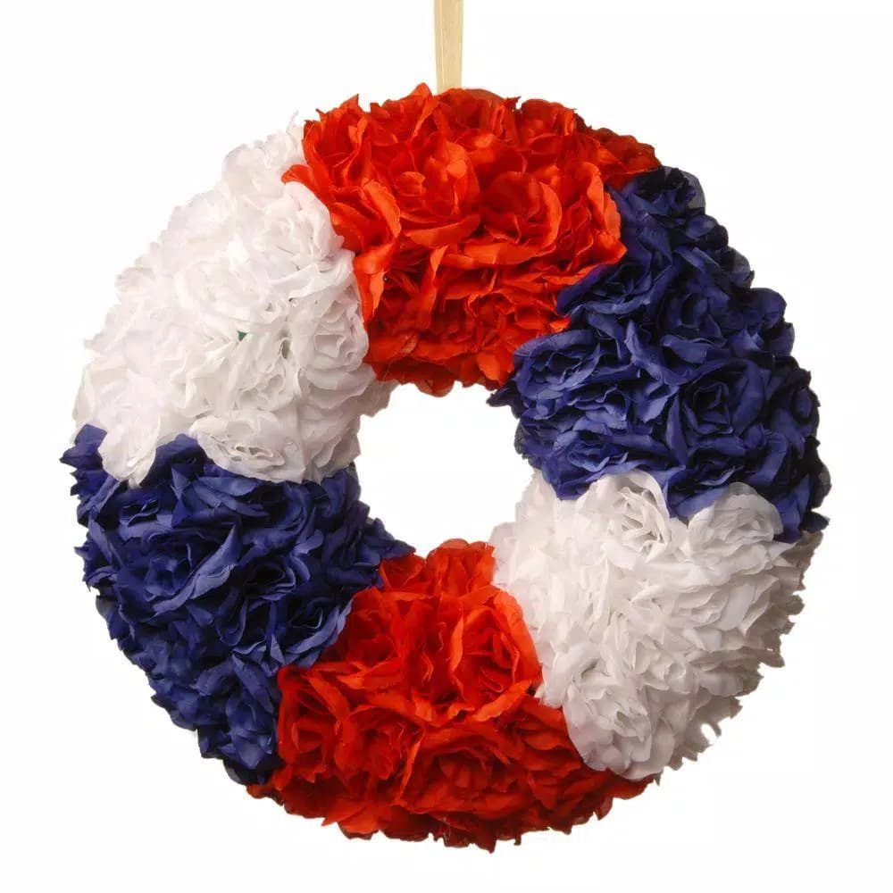 National Tree Company 18 in. Patriotic Red White and Blue Rose Wreath