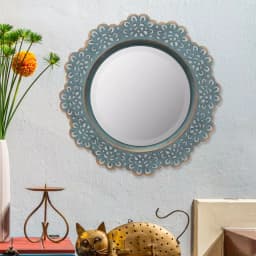 Stonebriar Collection Stonebriar Small Round Turquoise Metal Lace Accent Mirror with Brass Highlights, 12.5 in. thumbnail 1