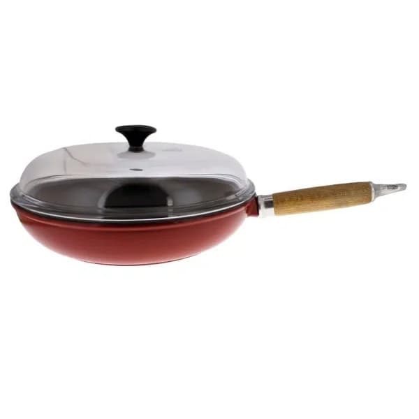 Chasseur 11 in. Enameled Cast Iron Frying Pan with Glass Lid, Red