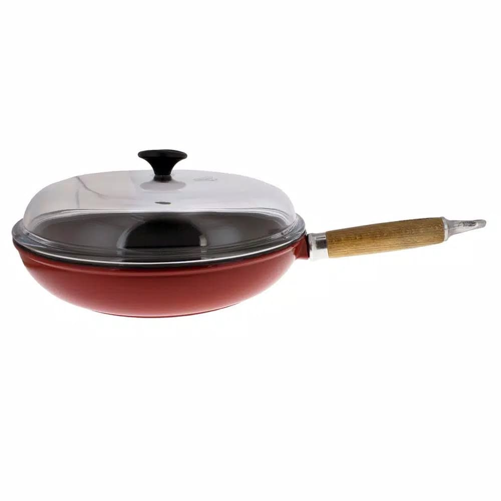 Chasseur 11 in. Enameled Cast Iron Frying Pan with Glass Lid, Red