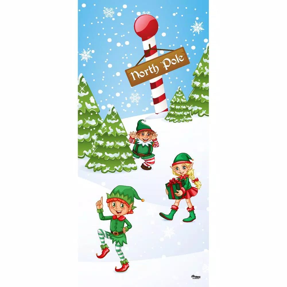 My Door Decor North Pole Elves Christmas Front Door Mural Banner, 36 in. x 80 in.