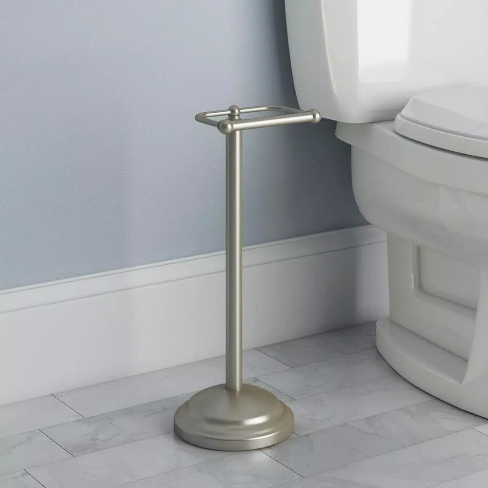 Delta Greenwich Telescoping Pivoting Freestanding Toilet Paper Holder, SpotShield Brushed Nickel