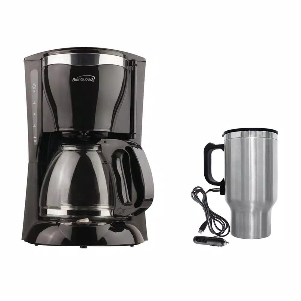 Brentwood Appliances Brentwood 12-Cup Drip Coffee Maker Bundle with 16 oz. Stainless Steel Heated Travel Mug and 12V Car Adapter
