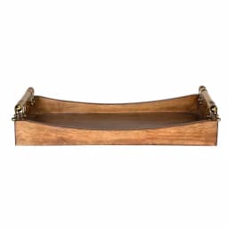 Kate and Laurel Ormond Brown Decorative Walnut Wood Tray with Polished Gold Metal Handles thumbnail 2