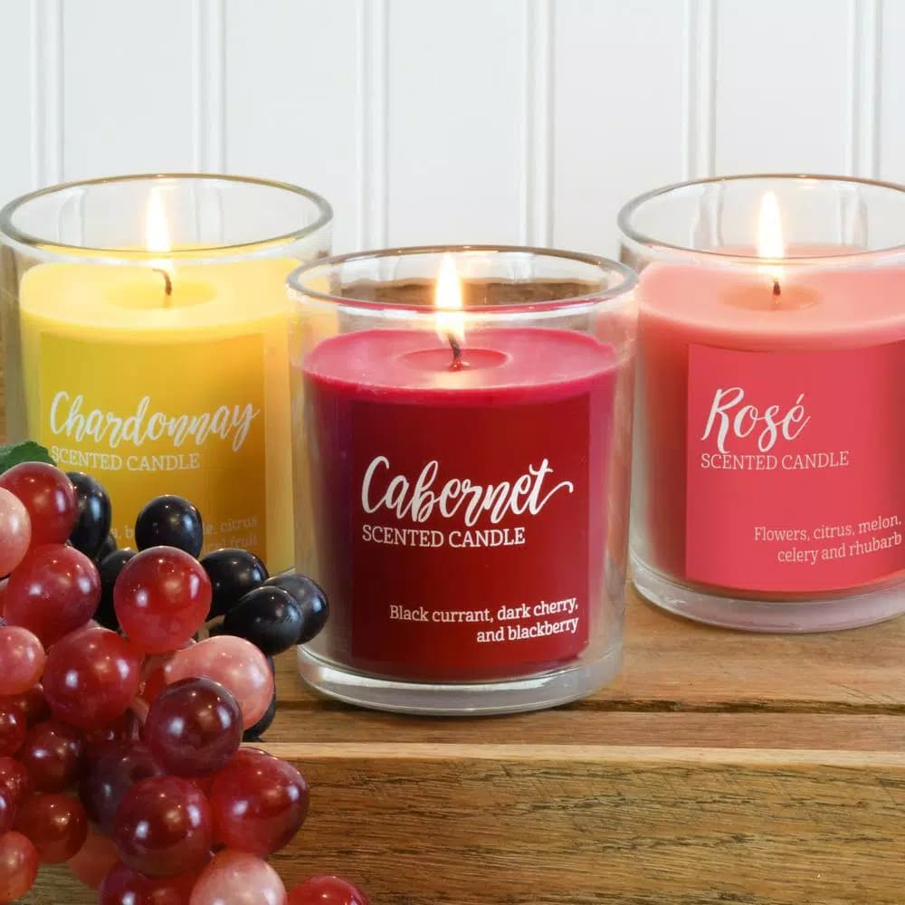 LUMABASE Wine Collection Scented Candle Set - 3 Pack Luxury Fragrance Jars