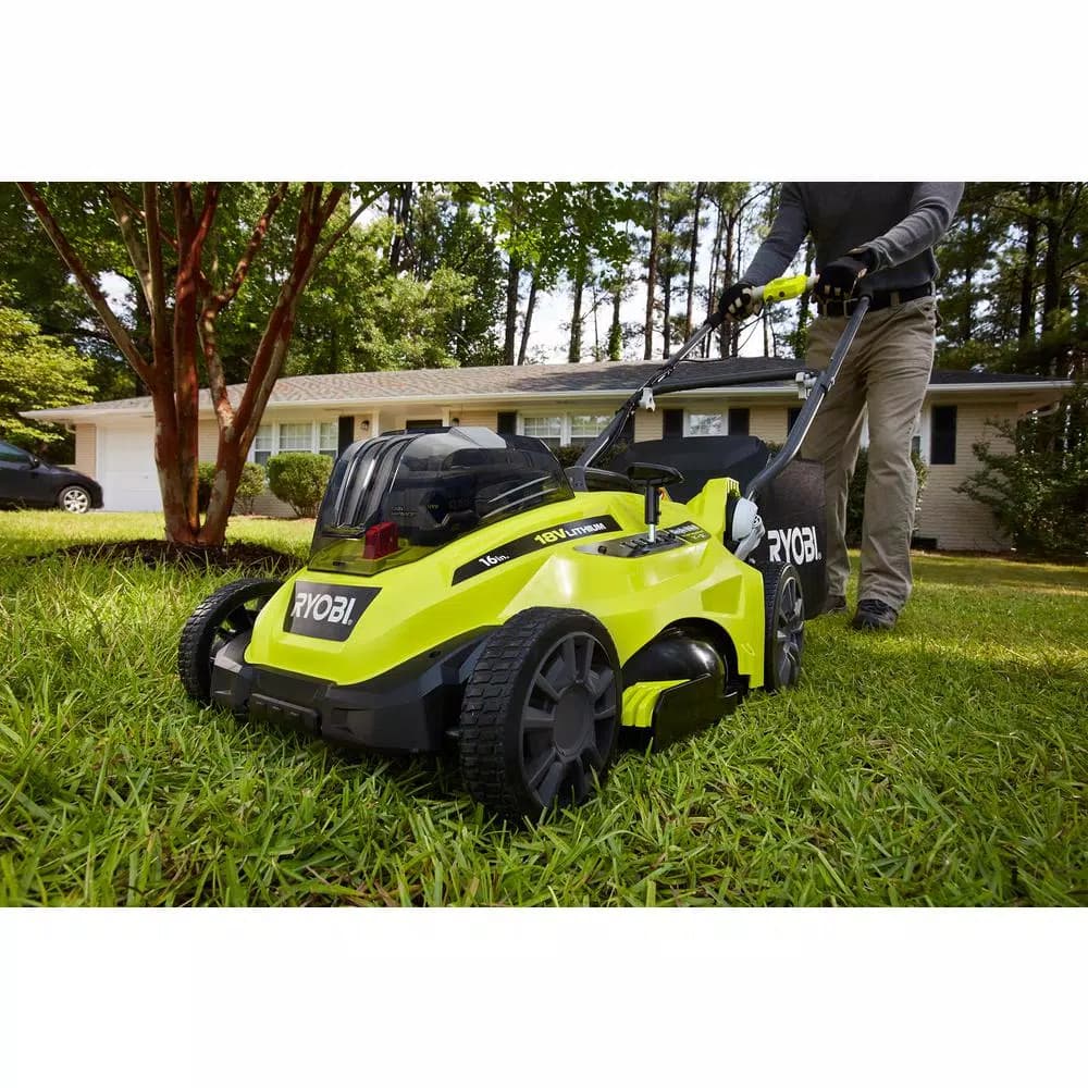 RYOBI ONE+ 18V Cordless 16 in. Walk Behind Push Lawn Mower with (2) 4.0 Ah Batteries and Charger Included