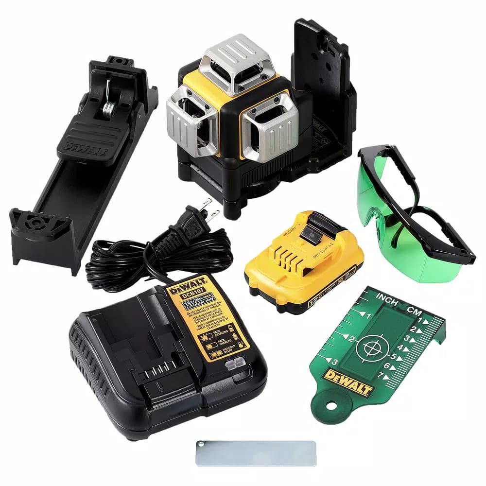 DeWalt 12V MAX Green 360 Degree 3-Beam Self-Leveling Laser Level Kit with 2.0Ah Battery, Charger & Case