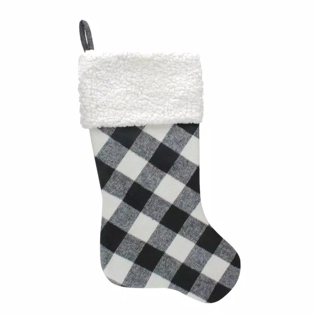 Northlight 23 in. Black and White Checkered Rustic Christmas Stocking with Sherpa Cuff