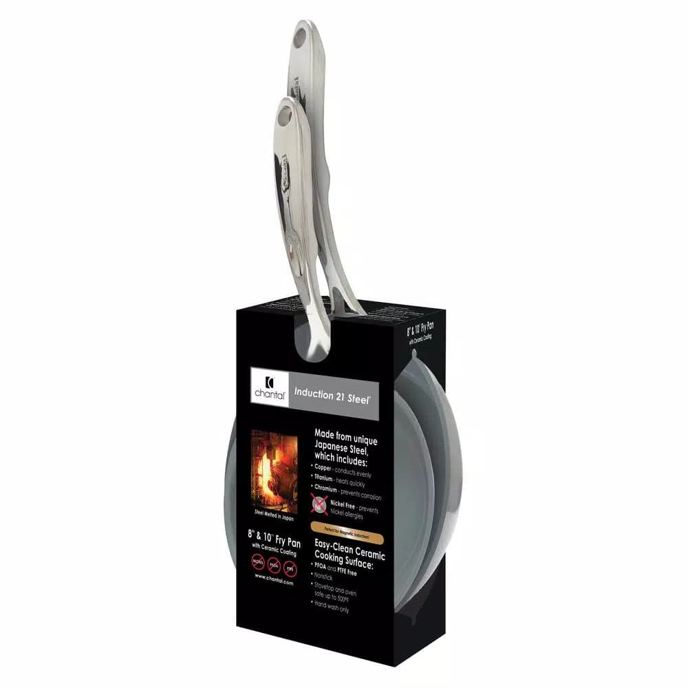 Chantal Induction 21 Steel 2-Piece Ceramic Nonstick Stainless Steel Frying Pan Set, Brushed Stainless Steel