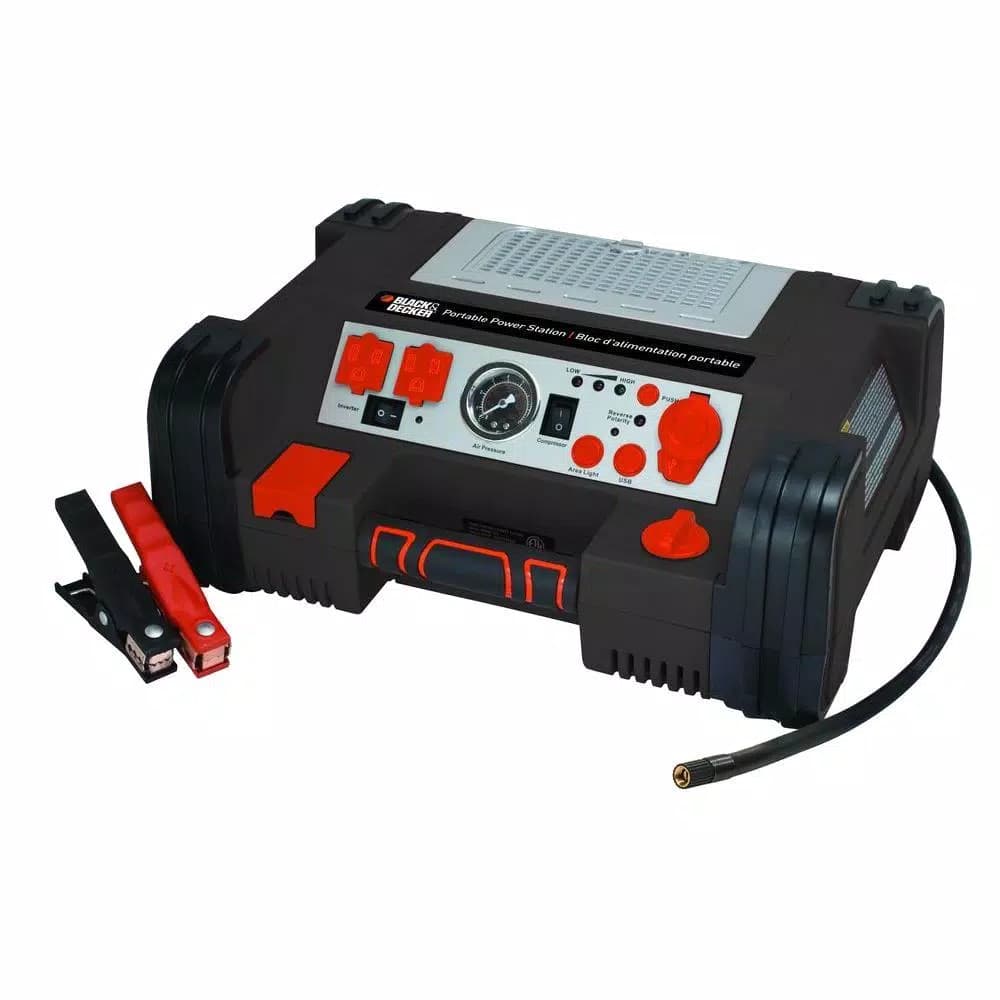 BLACK+DECKER 500-Watt Portable Power Station with 900 Peak Amp Jump Starter and 120 PSI Air Compressor