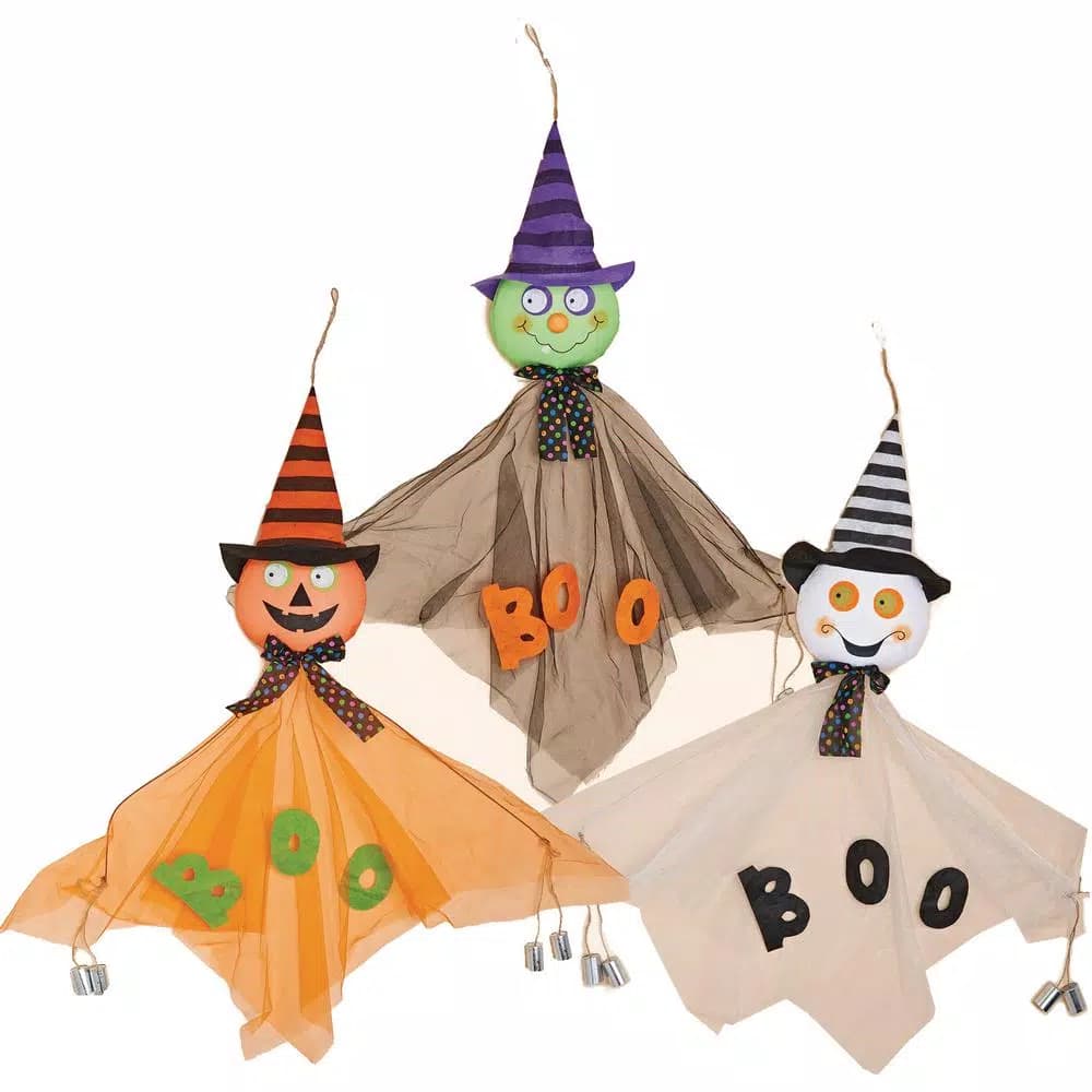 Unbranded 43 in. Hanging Ghost Halloween Decor with Sound-Making Cans (Set of 3)
