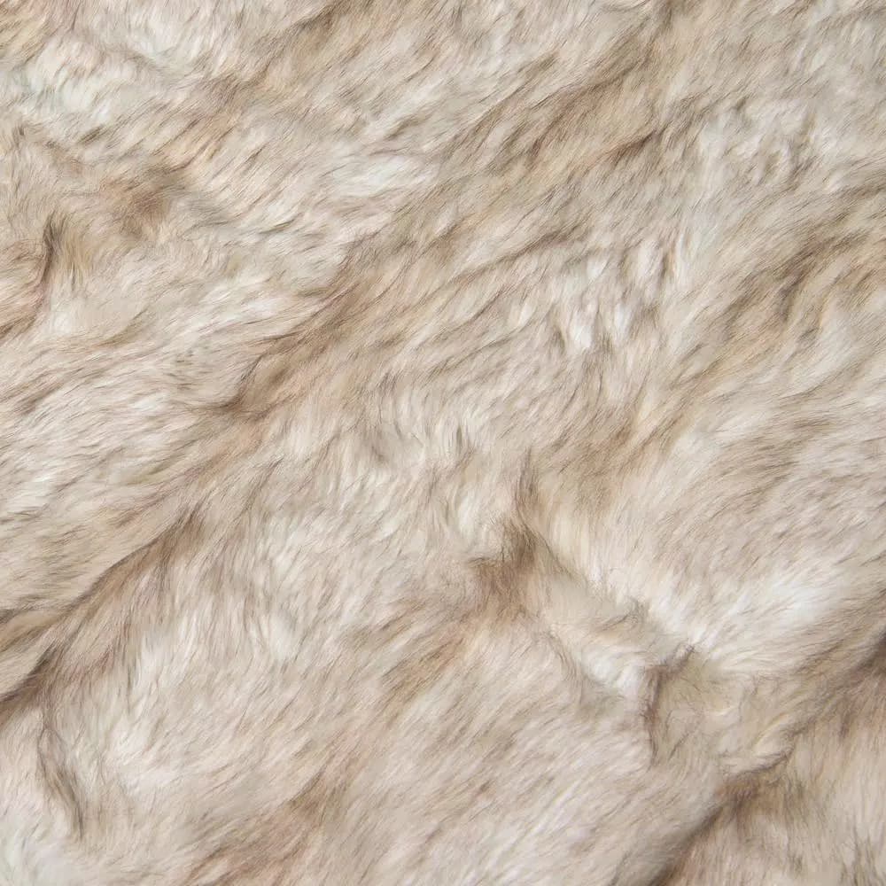 Best Home Fashion Champagne Fox Faux Fur Throw Blanket, 58 in. x 84 in.