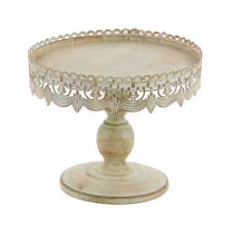 LITTON LANE 10 in. Round Whitewashed and Rust Brown Iron Cake Stand with Pierced Floral Bunting thumbnail 4