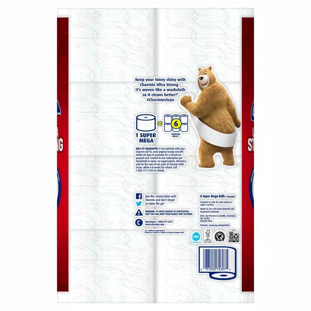 Charmin Ultra Strong Toilet Paper, 8 Super Mega Rolls, 2-Ply White