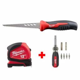 Milwaukee 3-Piece Hand Tool Set: 6 in. Jab Saw, 12 ft. Tape Measure, and 13-in-1 Multi-Tip Screwdriver thumbnail 1