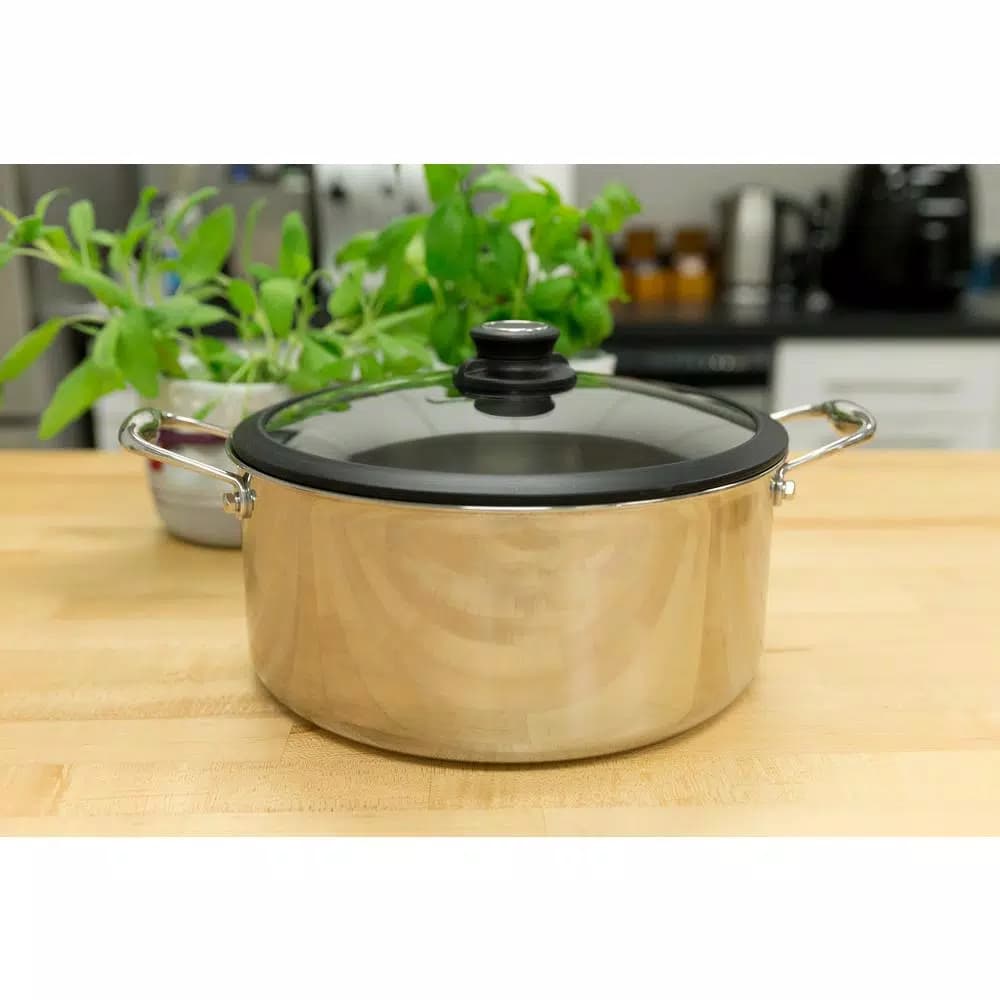 Black Cube 7.5 qt. Stainless Steel Hybrid Nonstick Stock Pot with Glass Lid