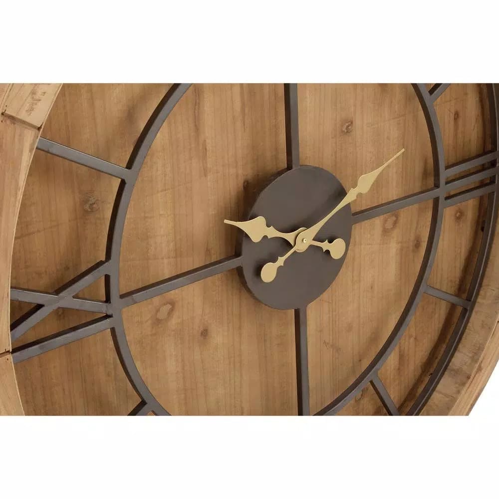 LITTON LANE 40 in. Rustic Round Cypress Wood Wall Clock with Roman Numerals