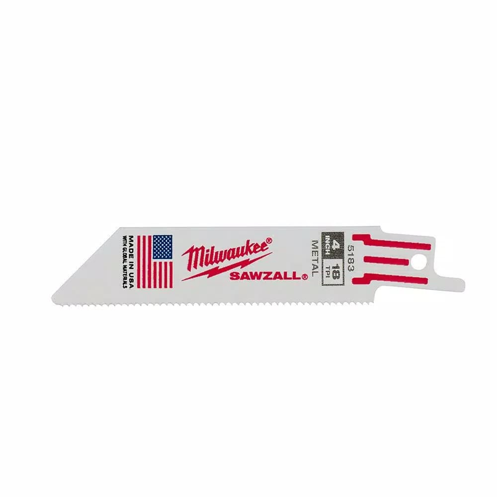 Milwaukee 4 in. 18 TPI Metal Cutting Reciprocating Saw Blades, 5-Pack