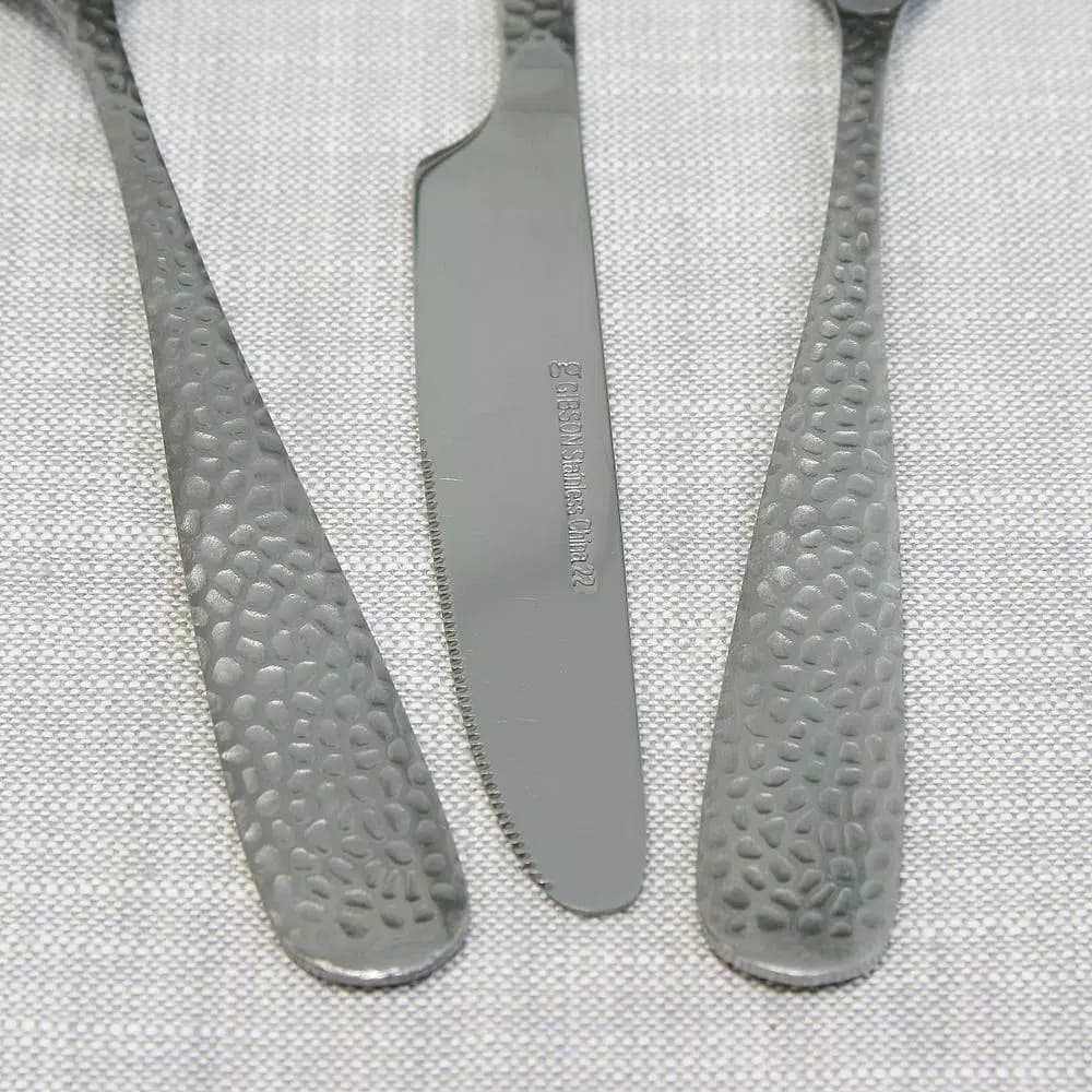 Gibson Home 46-Piece Hammered Stainless Steel Flatware Set, Service for 8