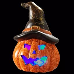 National Tree Company 5 in. Lighted Jack-O-Lantern Halloween Decoration with Witch Hat and Color-Changing LED Lights thumbnail 1