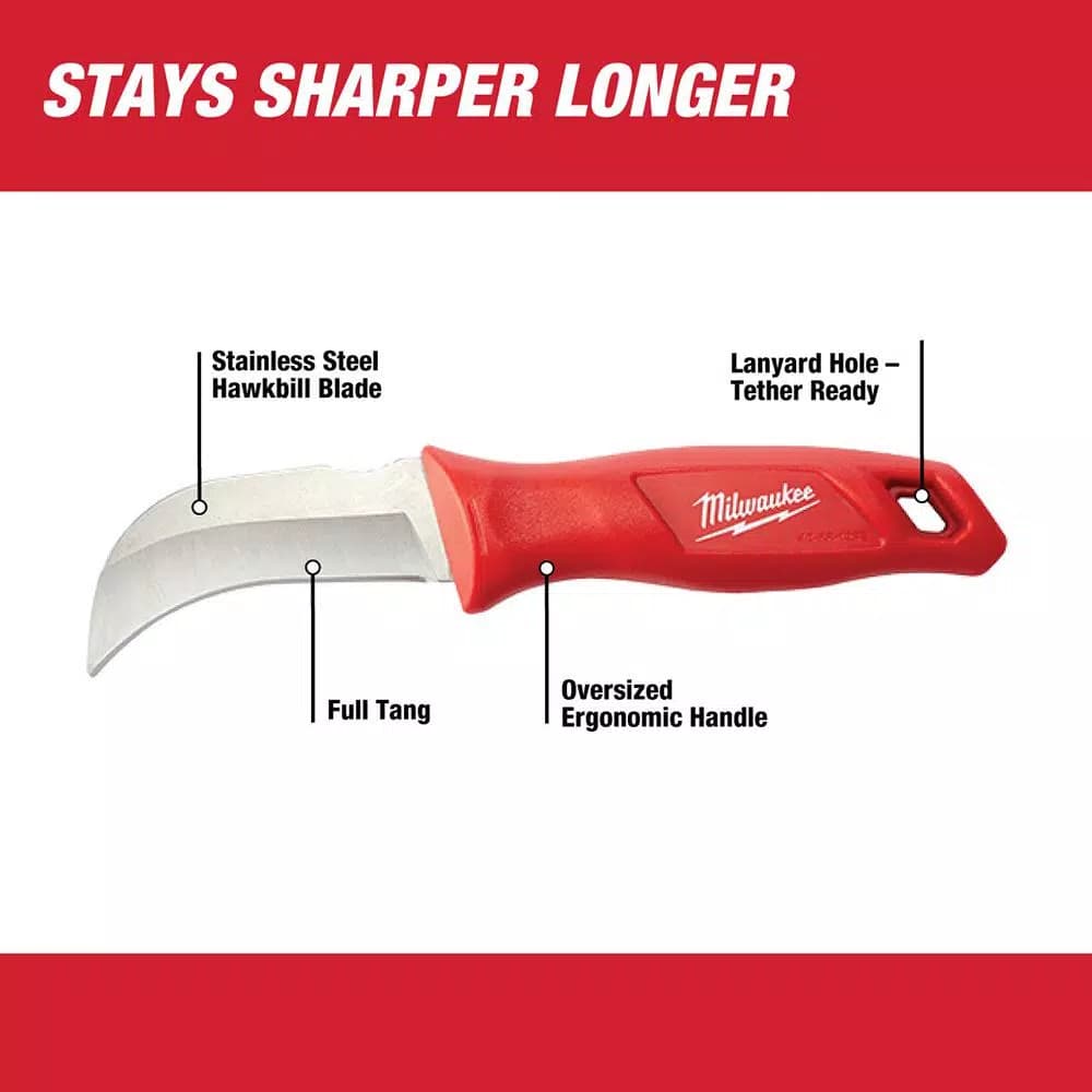 Milwaukee Fixed Blade Hawkbill Knife with Molded Sheath