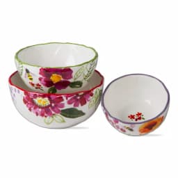 Tag 3-Piece Earthenware Serving Bowl Set with Hand Painted Rims and Floral Decal Pattern thumbnail 1