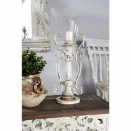 LITTON LANE Distressed White Wood, Glass and Metal Hurricane Candle Holder thumbnail 2