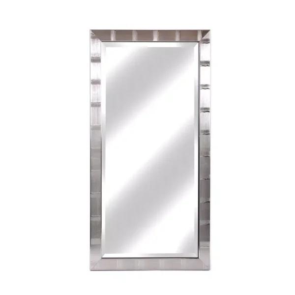 Alpine Art & Mirror Christopher 42 in. x 22 in. Large Rectangle Beveled Glass Wall Mirror - Brushed Silver Contemporary Frame