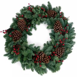 VAN ZYVERDEN 24 in. Live Fresh Cut Pacific Northwest Noble Fir Christmas Wreath with Berries and Pinecones thumbnail 1