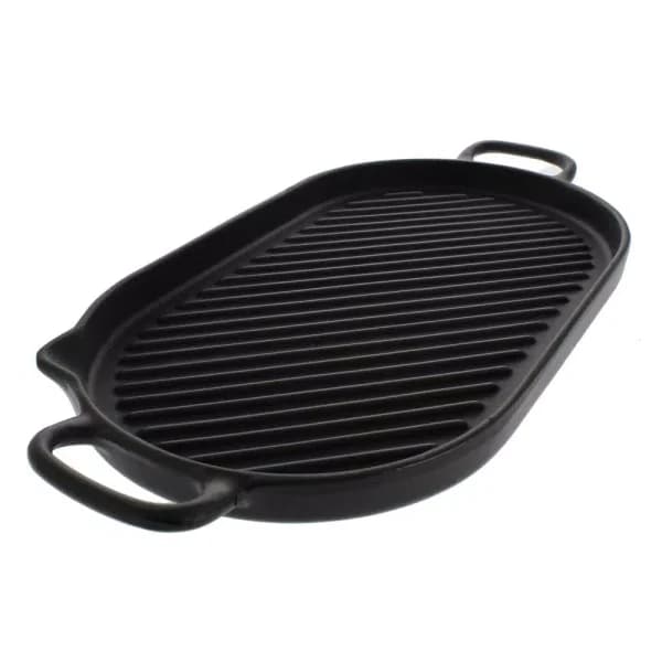 Chasseur 18 in. Oval Enameled Cast Iron Grill Pan, Black