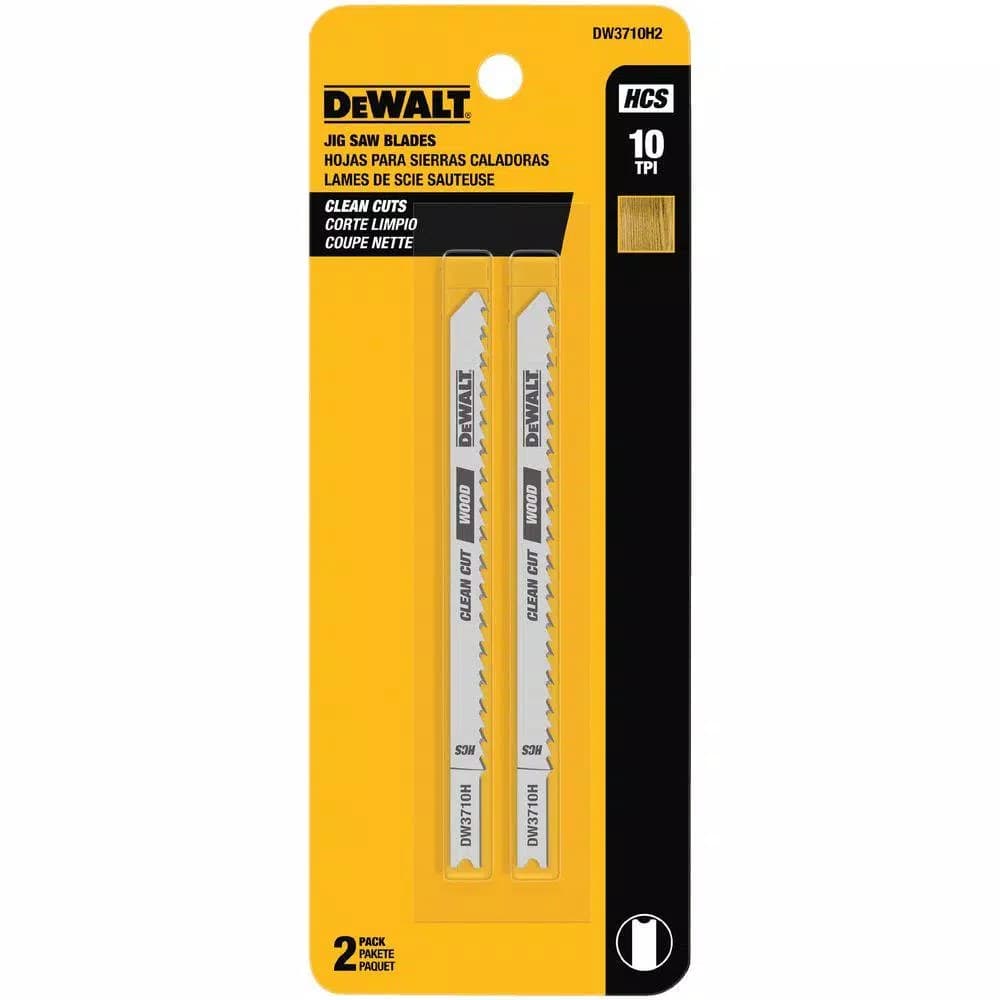 DEWALT 4 in. 10 TPI Fine Finish Wood Cutting Jig Saw Blades, HCS U-Shank (2-Pack)