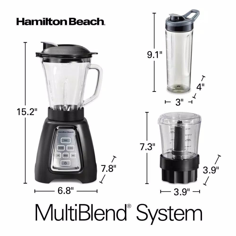Hamilton Beach MultiBlend 950W 6-Speed Blender System with 52 oz. Glass Jar, Food Chopper, and Travel Jar