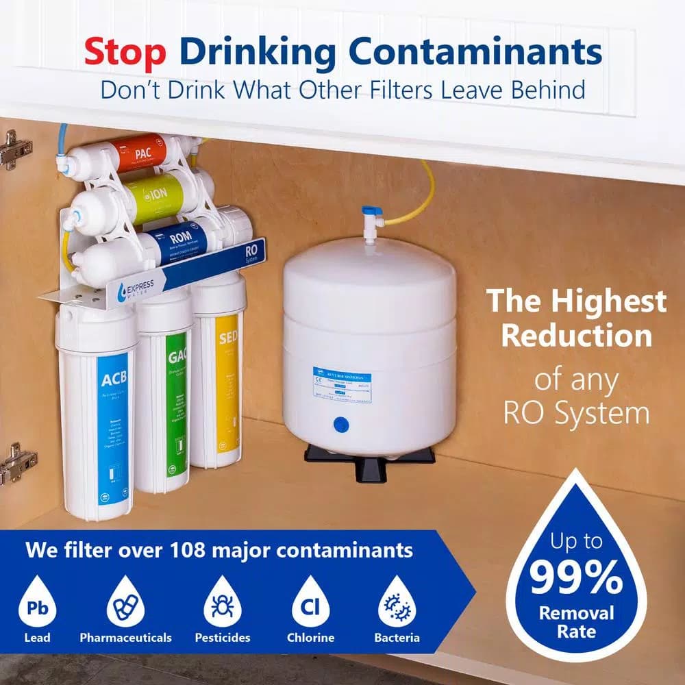 Express Water 6-Stage Reverse Osmosis Deionization Water Filtration System with Faucet and Tank, 100 GPD