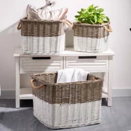 Glitzhome Natural White Square Wicker Willow Baskets, Set of 3 with Rope Handles thumbnail 7