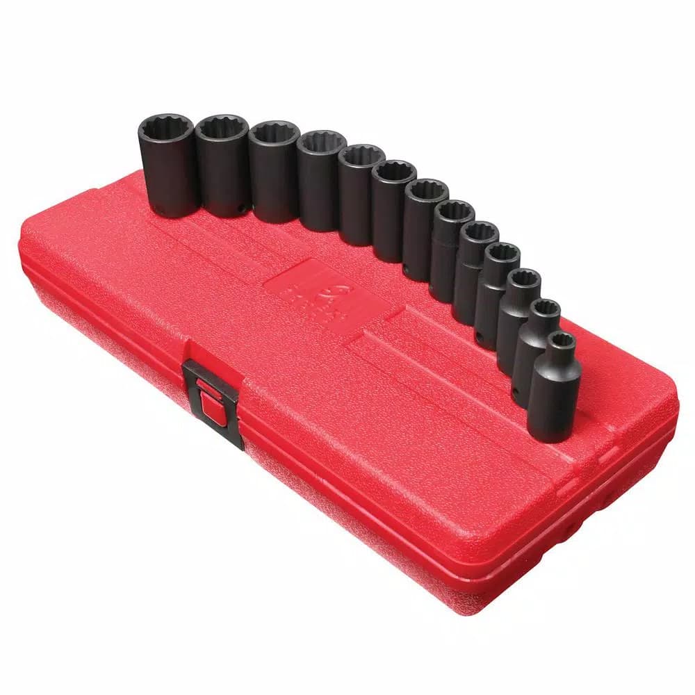 SUNEX TOOLS 13-Piece 3/8 in. Drive Metric 12-Point Semi-Deep Impact Socket Set, 7-19 mm