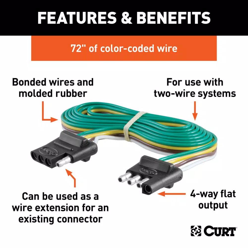 CURT 4-Way Flat Trailer Connector Plug & Socket with 72" Wires