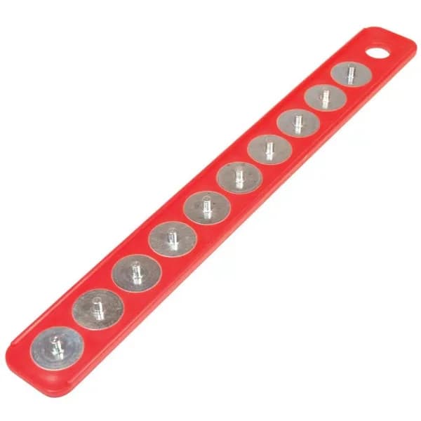 Triton Products MagClip 1/4 in. Drive Magnetic Socket Holder Strip with 10 Interchangeable Pegs, Red