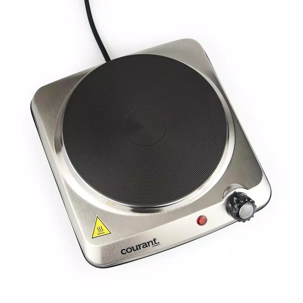 Courant 1000W Portable Single Burner Stainless Steel Hot Plate with 6.1 in. Cast Iron Plate