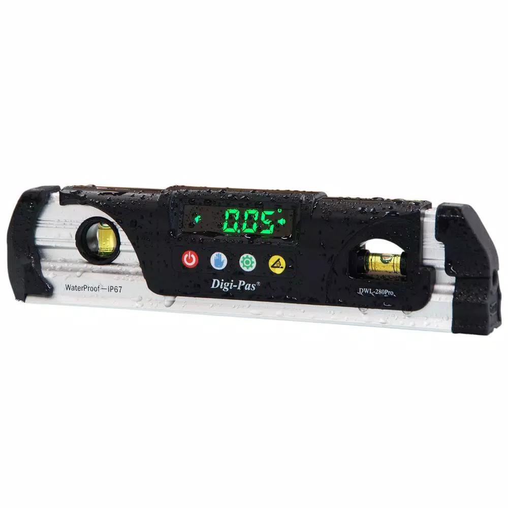 Digi-Pas DWL280PRO 9 in. IP67 Waterproof Digital Torpedo Level with LED Display and Magnetic V-Groove Base