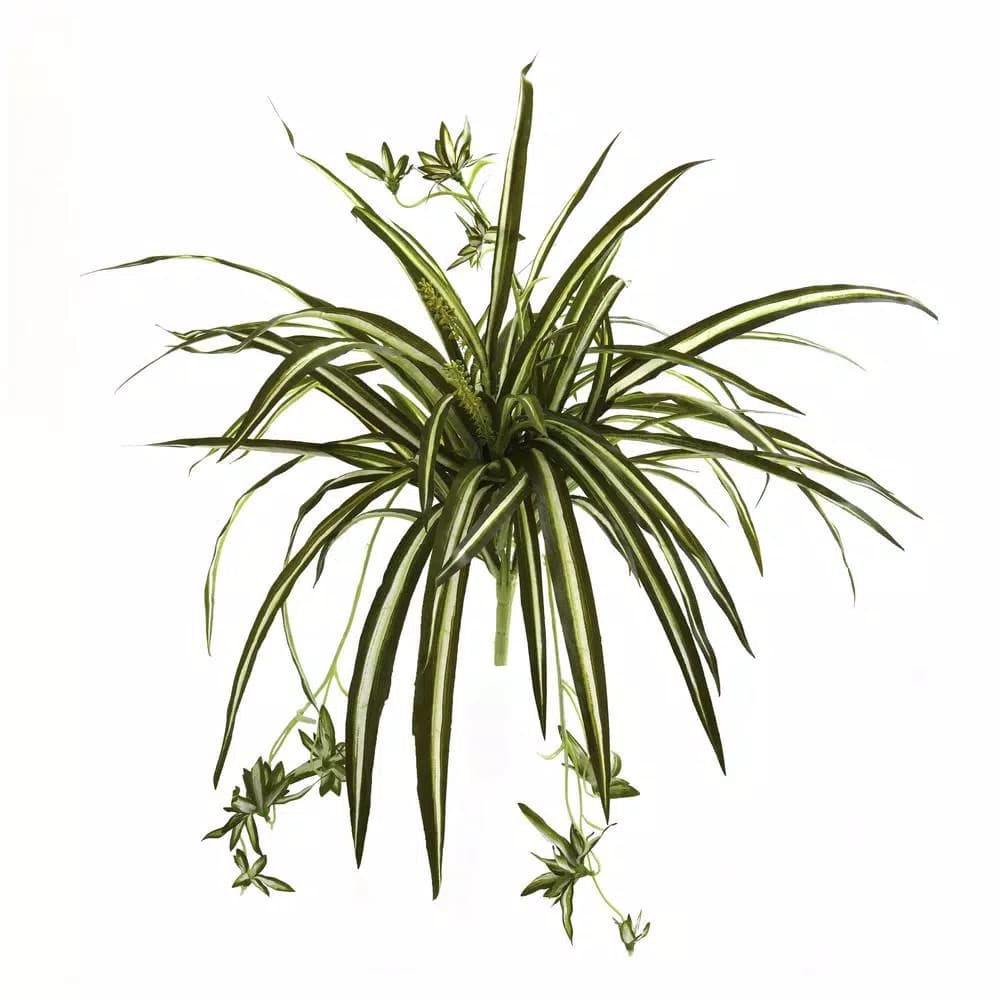 Nearly Natural 23 in. Artificial Spider Plant Bush, Set of 4, Variegated Green Silk Plants