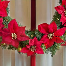 Home Accents Holiday 30 in. Berry Bliss Pre-Lit LED Artificial Christmas Wreath with Red Poinsettias thumbnail 5