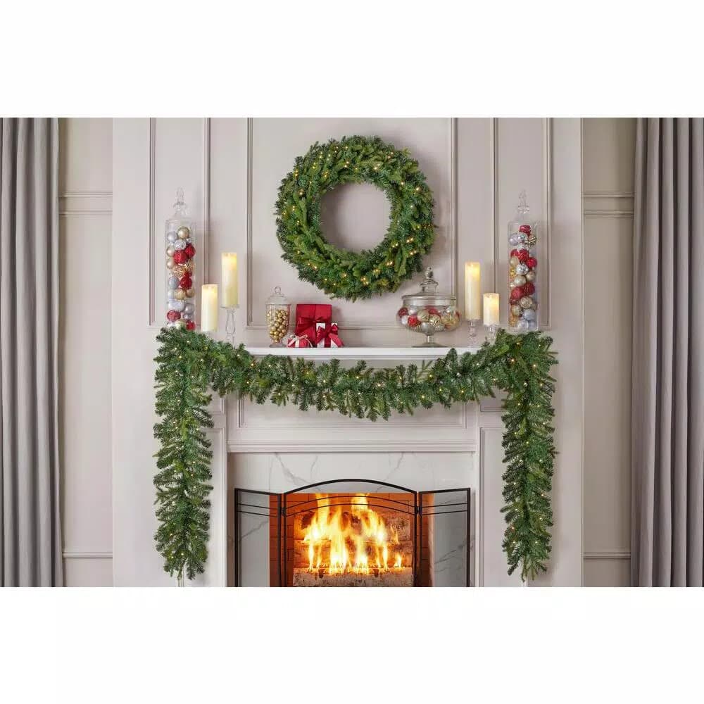 Home Accents Holiday 12 ft. Noble Fir Pre-Lit LED Christmas Garland with Timer, Warm White Micro Dot Lights