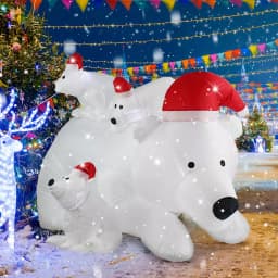 JOYDECOR 6 ft. Polar Bear Family Christmas Inflatable with LED Lights and Red Santa Hats thumbnail 4