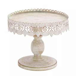 LITTON LANE 10 in. Round Whitewashed and Rust Brown Iron Cake Stand with Pierced Floral Bunting thumbnail 2