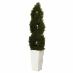 Nearly Natural 5.5 ft. Artificial Double Pond Cypress Spiral Topiary in White Tower Planter thumbnail 1