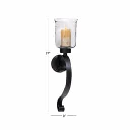 LITTON LANE 27 in. Wrought Iron Candle Sconce with Clear Glass Hurricane Holder, Black thumbnail 4